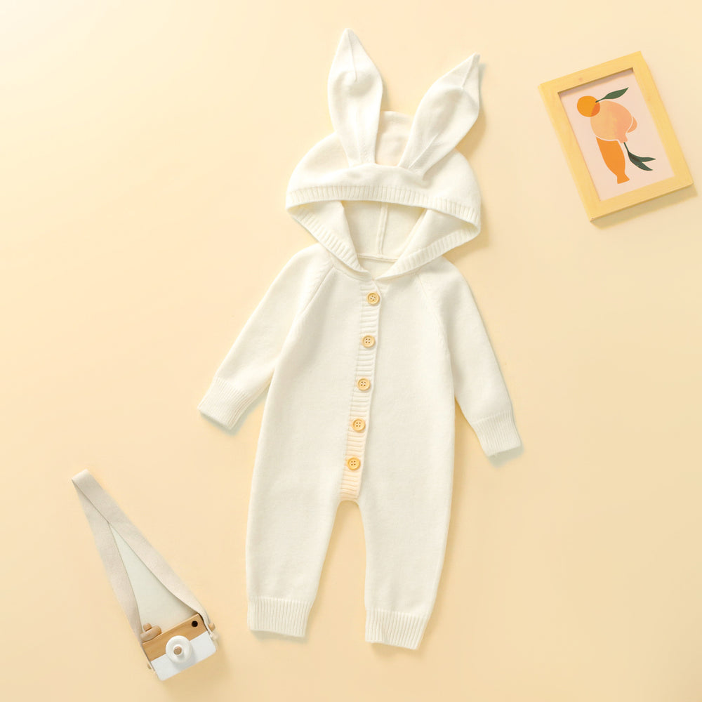 Korean style baby romper - autumn cute pom-pom bear knit hooded bodysuit (036)