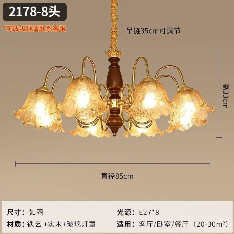 Medieval living room chandelier American retro dining room glass lighting light luxury walnut color master bedroom flower lighting