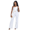 C7505 cross-border   fashion women's summer elegant decorative buckle one-shoulder jumpsuit new