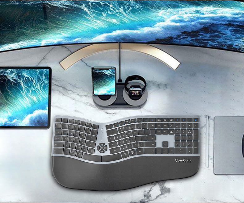 Viewsonic laptop desktop computer host wireless keyboard bluetooth charging dual mode ergonomic multimedia keyboard
