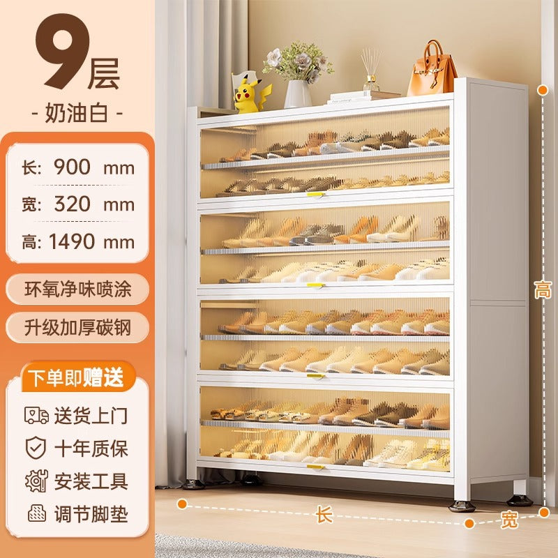 Steel shoe cabinet for home, entryway storage, integrated wall-mounted indoor hallway cabinet with door, dustproof multi-layer shoe rack
