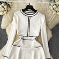 Luxury french-style knitted dress for women - autumn/winter long sleeve, cinched waist, unique design, elegant socialite style