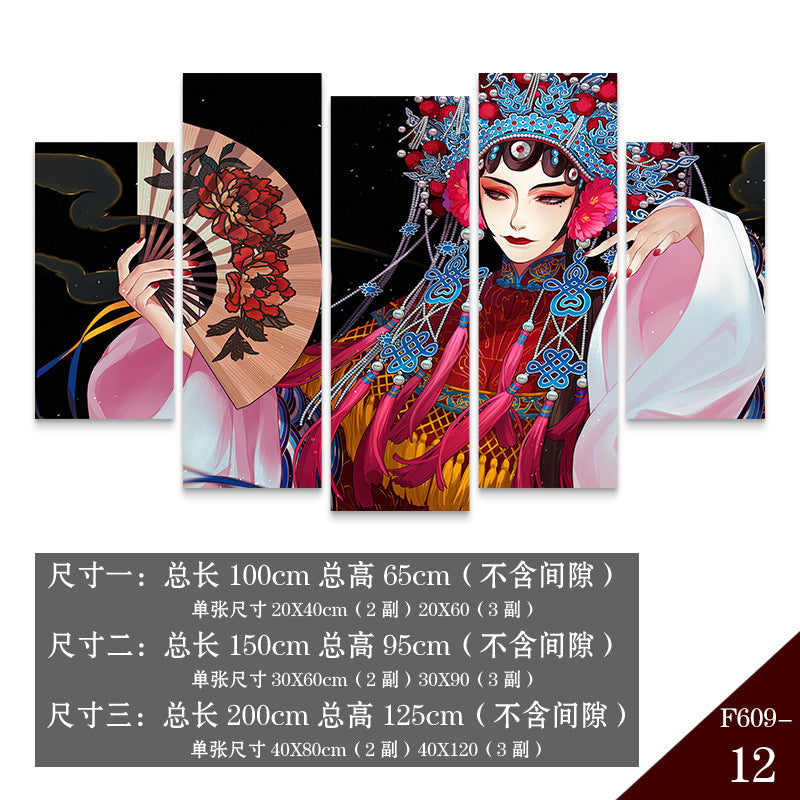 Guochaofeng wall decoration painting Hot pot restaurant hotel box background wall mural Peking Opera Huadan face painting