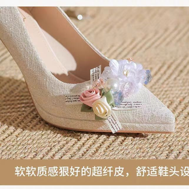 French high heels women's stilettos 2025 spring and autumn new arrival waterproof platform elegant beautiful wedding shoes sexy pointed toe flats