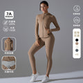 New double-sided nylon yoga set with built-in shorts: solid color zip-up hooded sports jacket and running fitness set