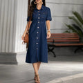 summer lapel shirt denim dresselegant hair quality elegancecasualslimming look a-line skirt mid-length skirt