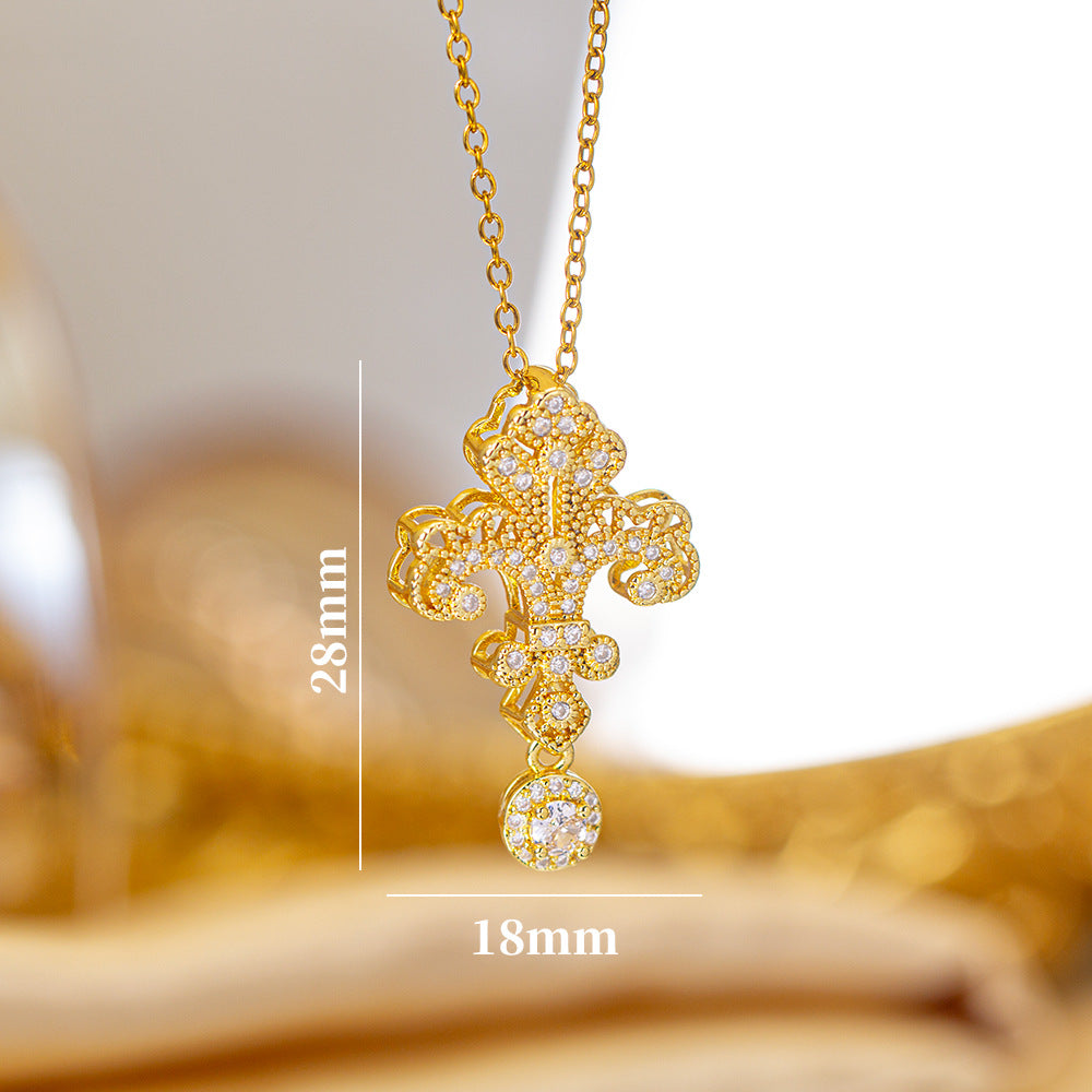 popular copper micro-embedded accessible luxury cross necklace for women fashioneasiest for matchelegant non-fading clavicle chain jewelry