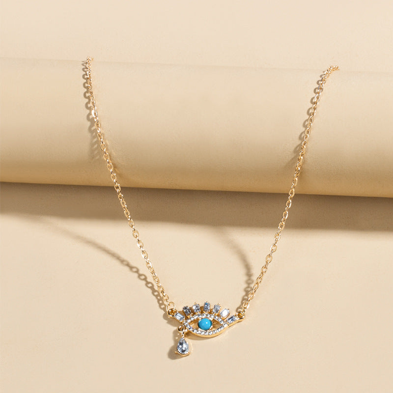 Wholesale diamond-studded eye pendants for cross-border e-commerce: amazon hot-selling accessories - gold alloy evil eye necklace for women