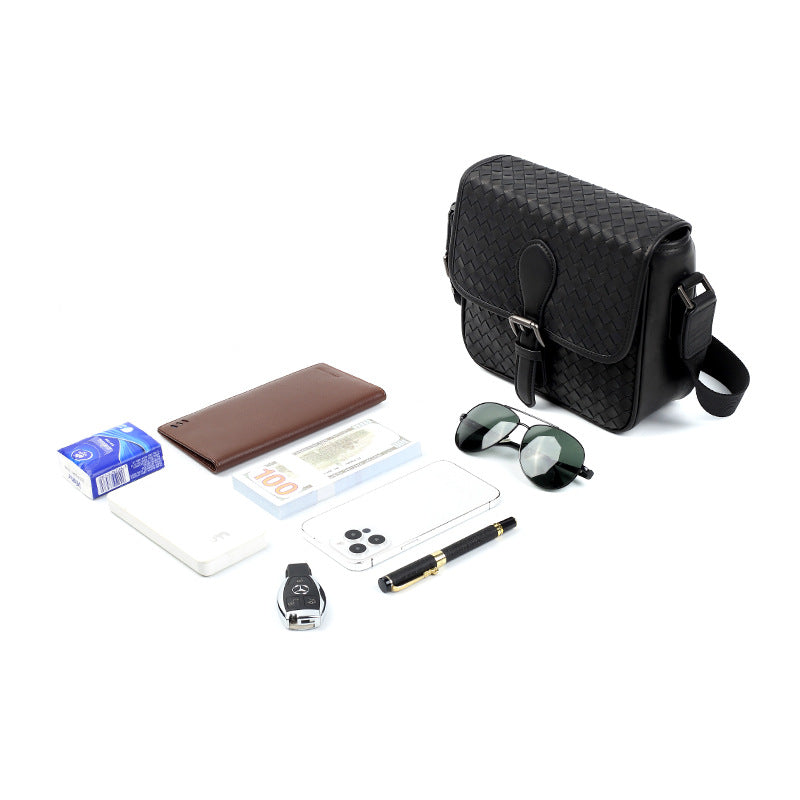 New leather men's bag imported waxed calfskin men's shoulder bag handwoven fashion men's messenger bag bag