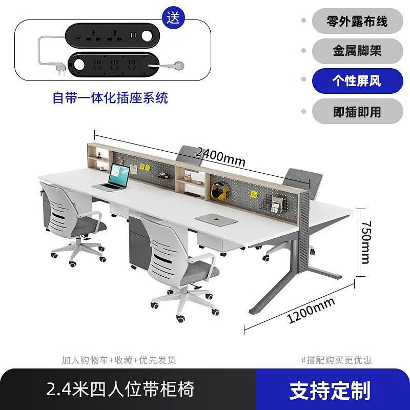 Office desk staff slot casual double four-person slot hole board hanging board storage screen table and chair combination