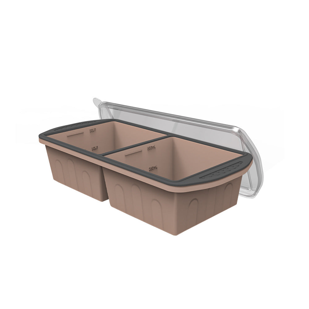 Silicone large ice grid frozen soup with lid hot pot base 2 grids separate soup frozen storage box silicone ice cube mold