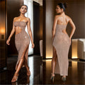 C7057 cross-border   independent station fashionfashion women's hot diamond slit dress long skirt new