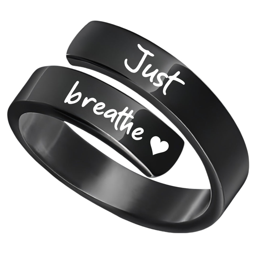 Amazon new jewelry casual blackened just breathe heart women's open adjustable ring