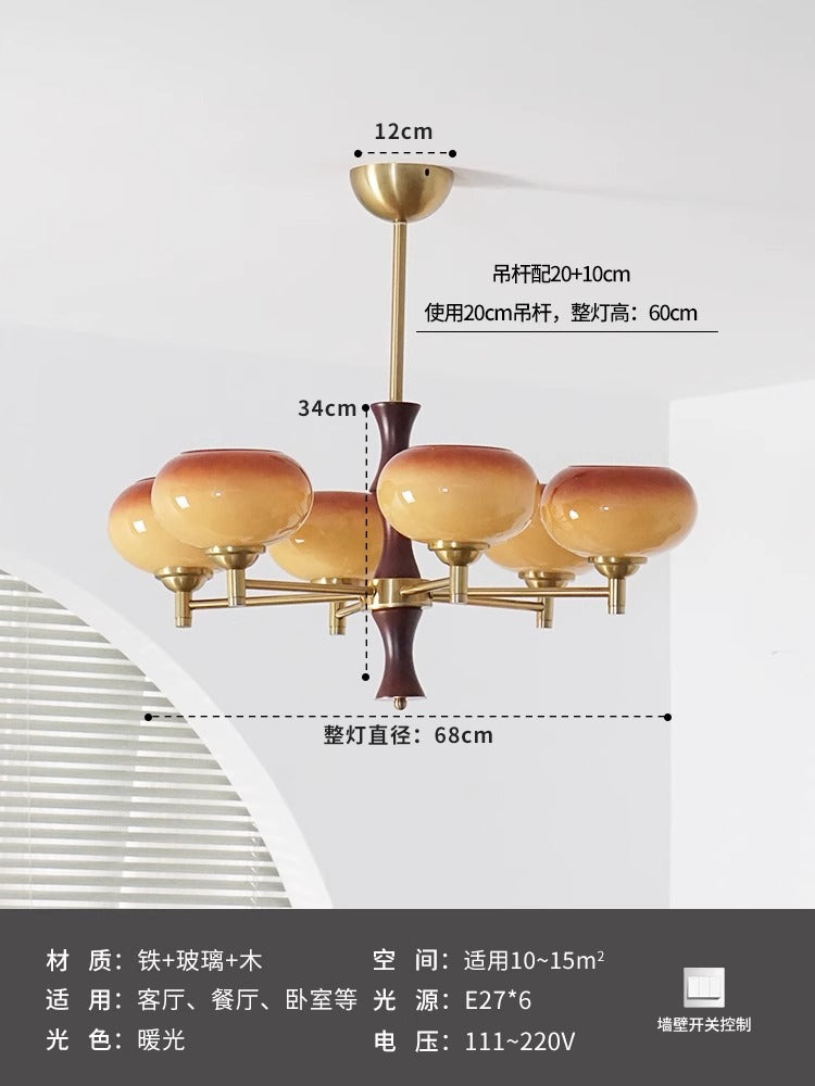 Wabi sandy wind medieval vintage persimmon living room chandelier bedroom study dining room solid wood cream wind Zhongshan lamps