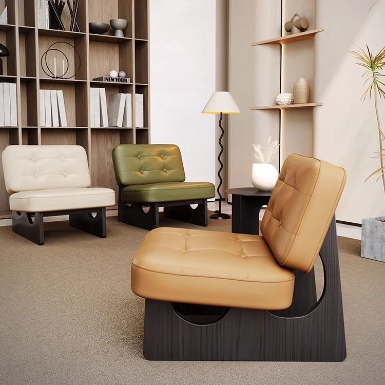 Modern minimalist balcony sofa chair, designer solid wood living room single chair, cat-scratch resistant leather electric high-back light luxury