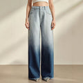 European and american style women's gradient washed denim wide leg jeans - relaxed fit, straight leg, slimming effect