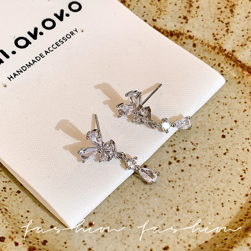 Japanese and korean silver sparkling zircon butterfly teardrop stud earrings - women's unique, elegant, and high-end style - 2026 new hot seller