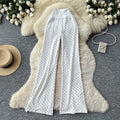 K-style high waist polka dot work clothing style casualstraight-leg pants women's summer lazy style elastic waist slimming lookelegantcasual pants