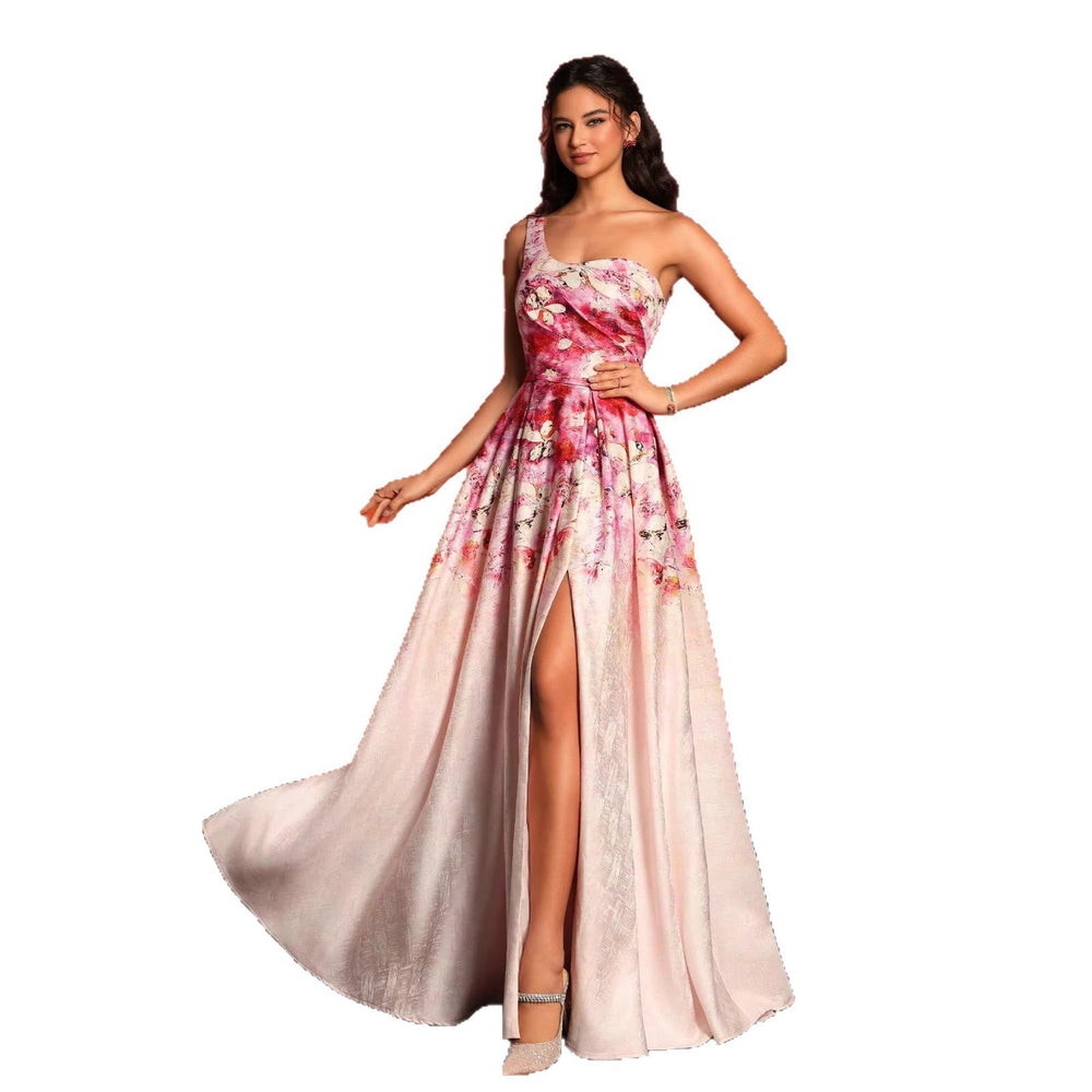 Exportfashionfrenchretroclassyprinting sleeveless fashion one shoulder long dresselegantslimming looksilmdress