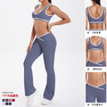 new color block spliced high-waisted flared leggings and top activewear set for women - perfect for outdoor running, fitness, and yoga