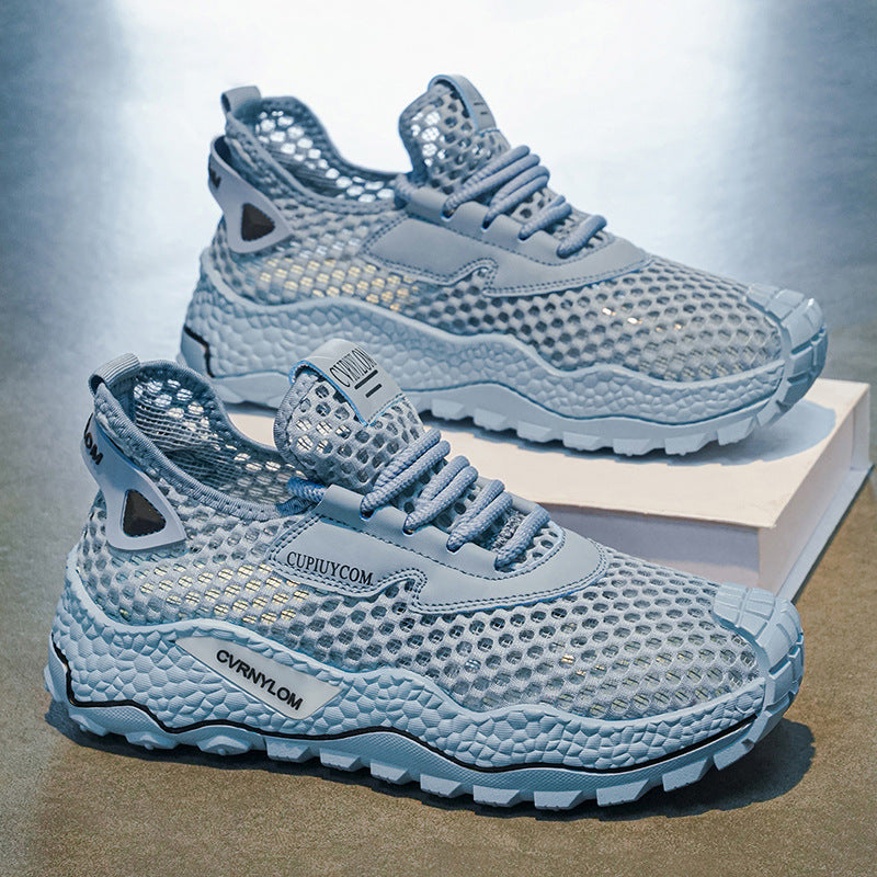 2026 summer breathable mesh men's lightweight running shoes, hollow-out athletic casual dad shoes, soft sole versatile trendy style