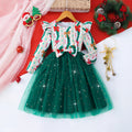 Kids' long-sleeve crewneck dress with fish scale mesh detail - christmas green
