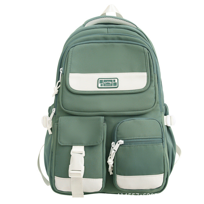 Backpack with multiple flap pocket pants design, junior high school student school bag, travel couple, large capacity, wear-resistant and dirt-resistant, campus style