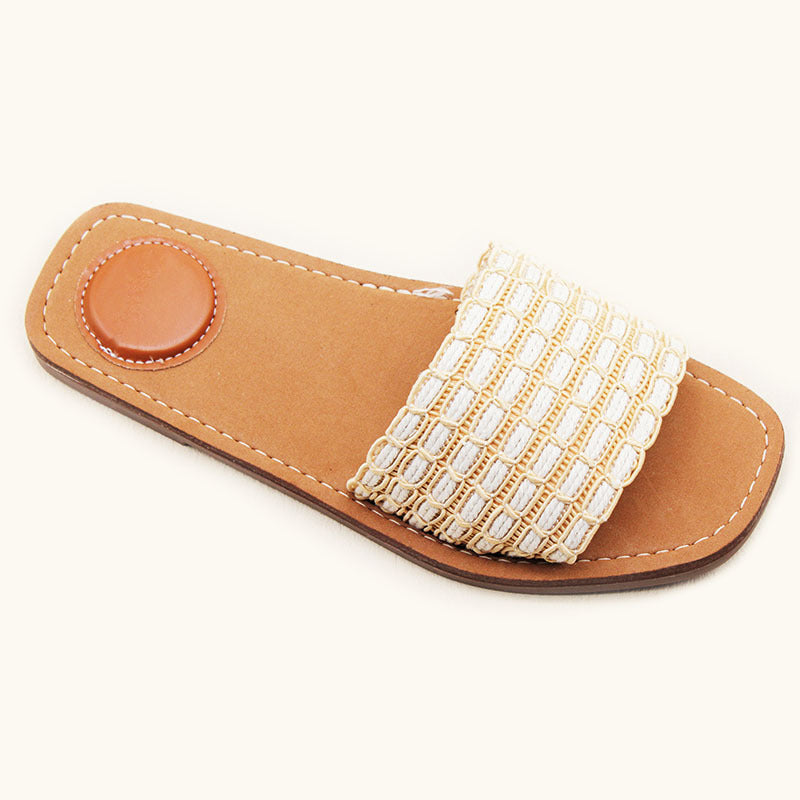 Ladies slippers Burundi Spot Summer One-word Belt Woven Flat Bottom Casual Women's Sandals Foreign Trade