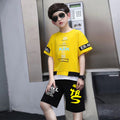 Boys' clothing set:  new kids' boys' sports short-sleeve two-piece outfit - trendy letter print for mid-to-large children