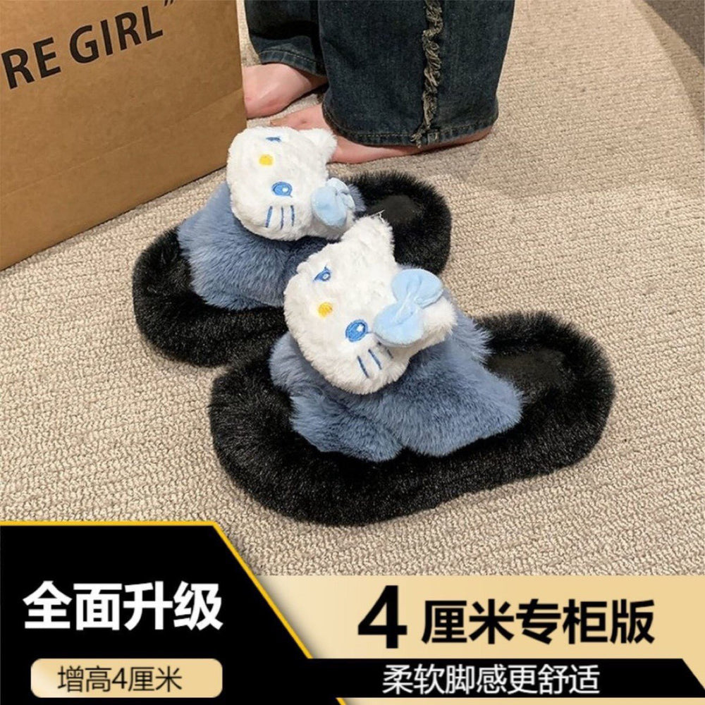 Cute cartoon cotton slippers for women, new autumn/winter 2025 collection, outdoor wear, thick sole, height increasing, fuzzy warm slippers