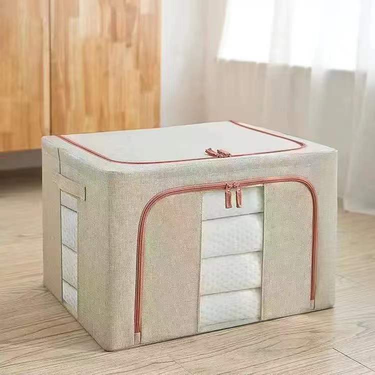 Cotton and linen folding steel frame storage box wardrobe clothes sorting box visual storage box children's toy storage box wholesale