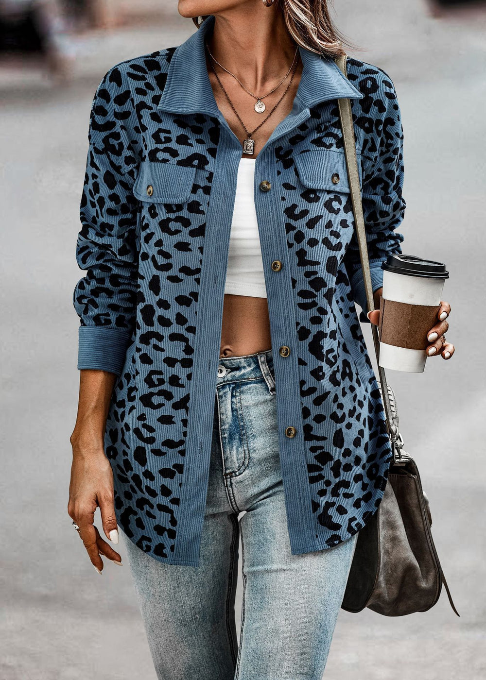 fashion women's leopard print button-down long sleeve jacket - autumn/winter collection (us & europe)