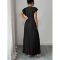 Amazon fashion  summer deep v neck ruffles sleeve pleated design waist elegantdress women