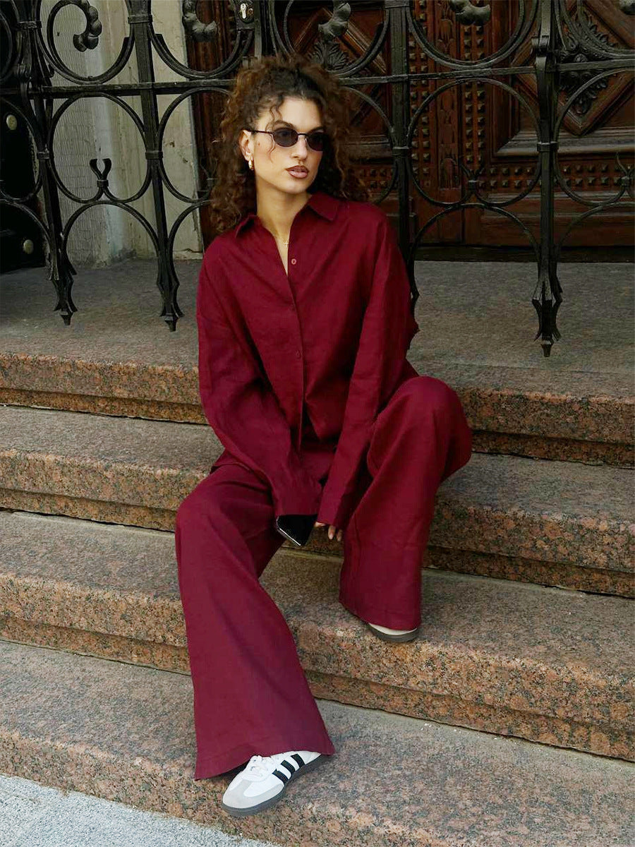 European and American casual relaxation loose suit comfortable outer wear loungewear cardigan long pants 2025 autumn  new models