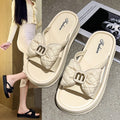 New platform sandals with bow detail - women's summer fashion, trendy beach style, super popular platform thong sandals