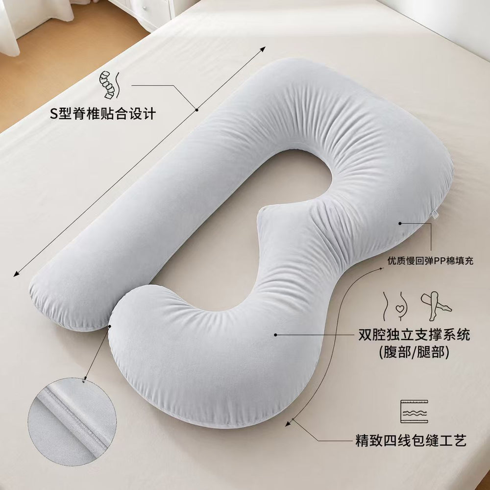 B-shape pregnancy pillow for side sleepers - adult sleep pillow supports back, legs, belly, and waist - multifunctional pregnancy pillow