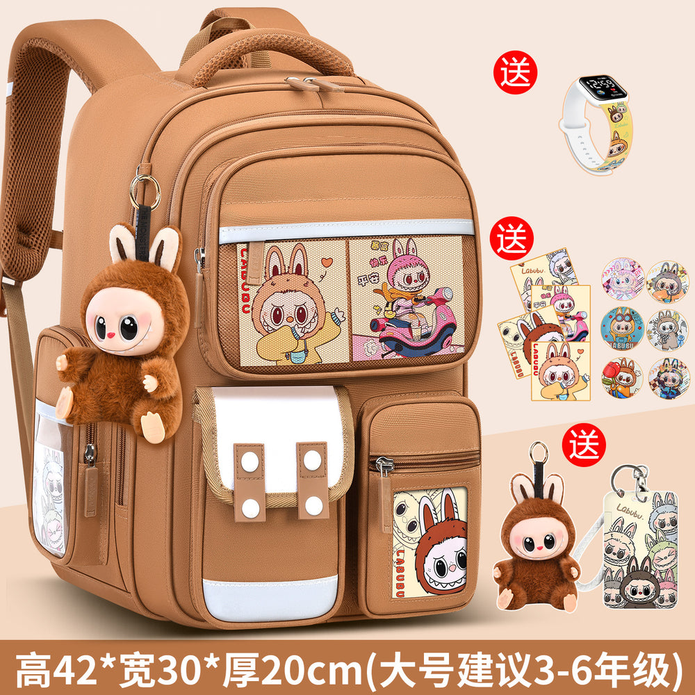 2026 new labubu backpack for girls, elementary school students grades 1-6, boys' lightweight kids' backpack, spine protection, and weight reduction
