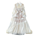 French fairy vacation dress women's  autumn 3d floral tie-up single-breasted mesh dress + slip dress