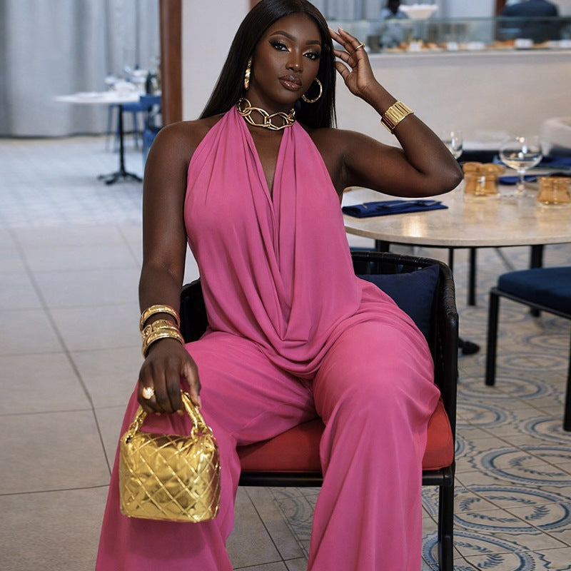European and american cross-border african women's fashion  spring/summer new collection: solid color camisole top and high-waisted pants casual set