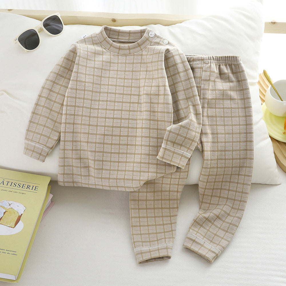 Kids german velvet home clothes suit boys and girls fall and winterheattechintimateschildren's bottom pajamas autumn clothes and long trousers