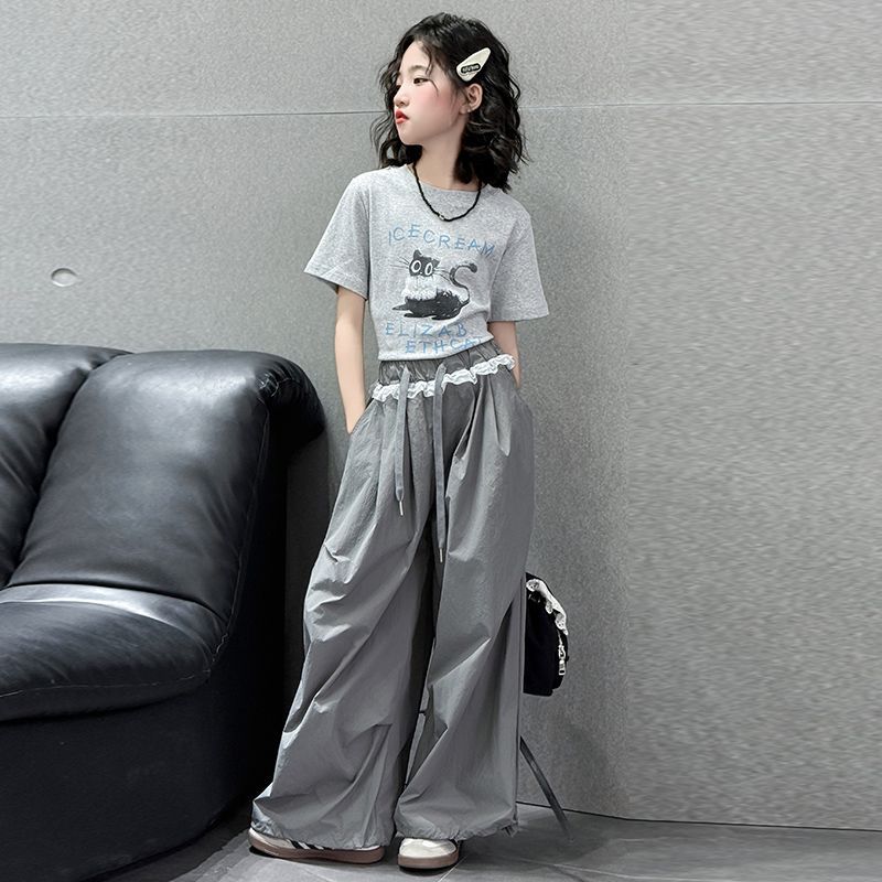 Girls' summer outfit set  new korean style chic fashionable girl's spring and autumn base layer casual pants two-piece set