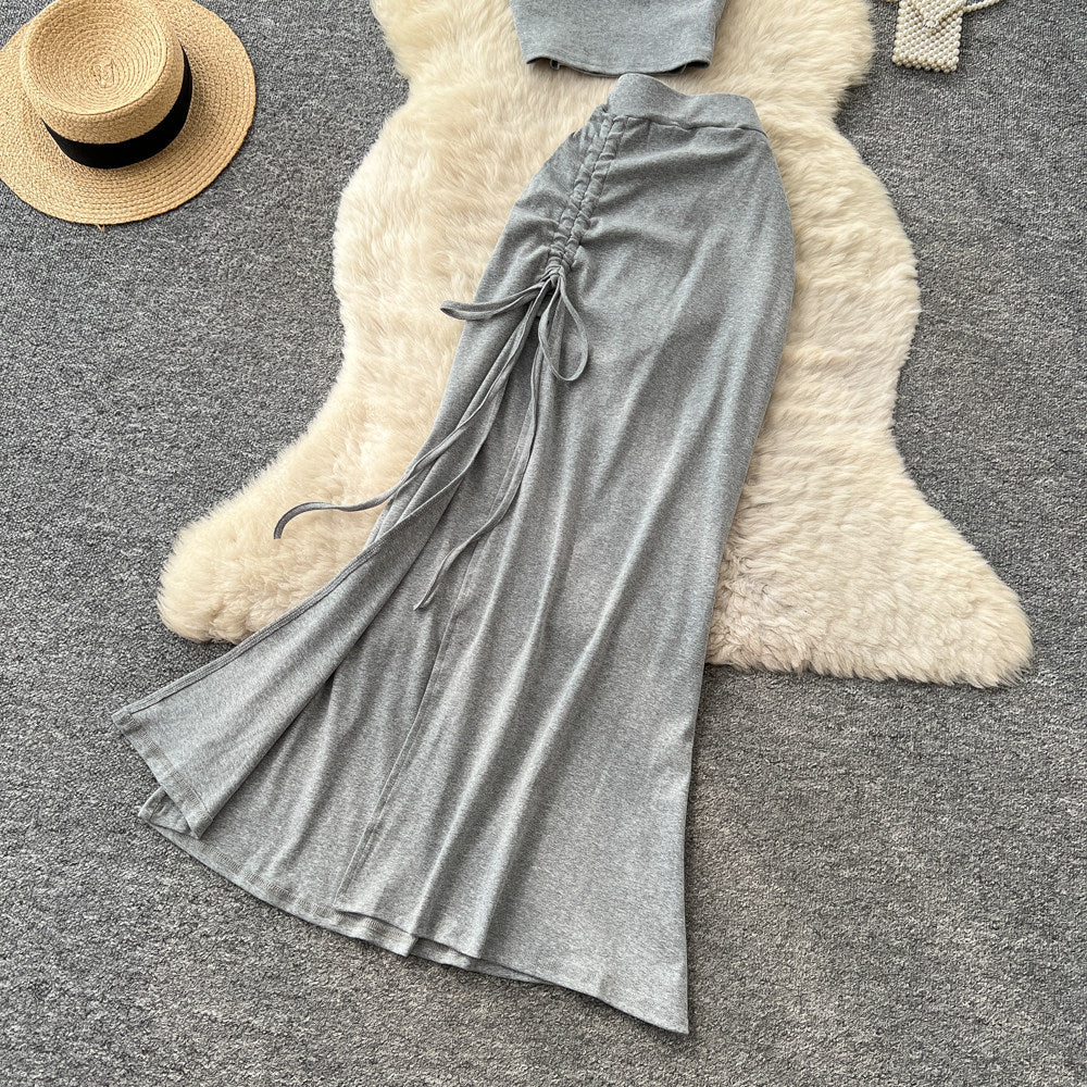 Lazy style vest skirt oblique shoulder suit women's summer silmslimming looktwo-piece setfashionelegantwork clothingsuit