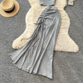 Lazy style vest skirt oblique shoulder suit women's summer silmslimming looktwo-piece setfashionelegantwork clothingsuit