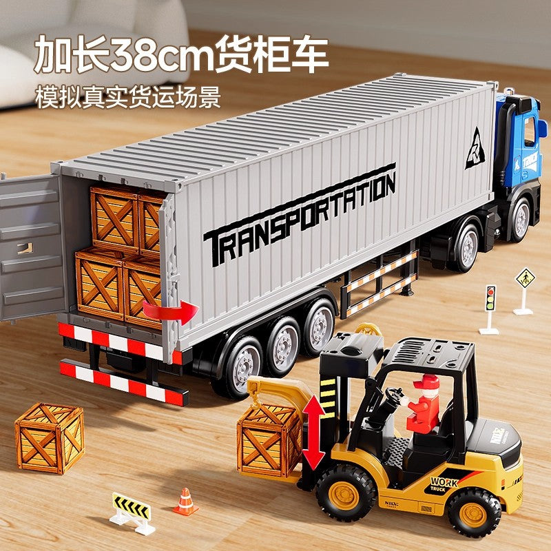 Kids' extra-long big truck toy - alloy semi-truck with container, trailer, and forklift