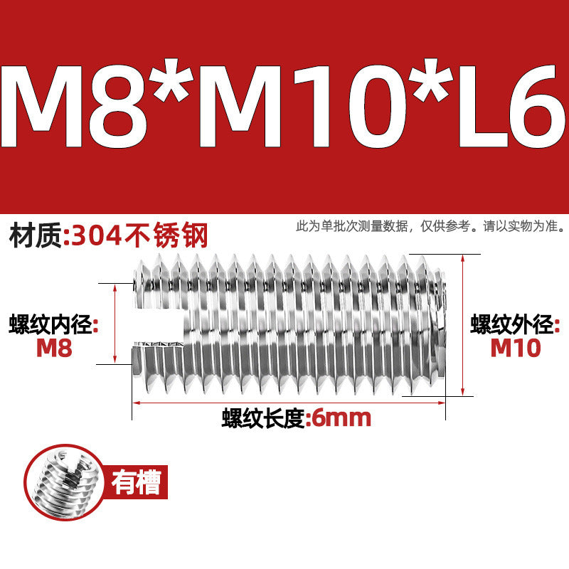 304 stainless steel inner and outer tooth nuts, thread conversion variable diameter braces, thread sheath, one-word slotted screw nuts