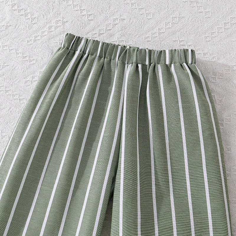 Girls' outfit  summer new arrival: striped two-piece set - tank top & wide-leg pants, european & american fashion style