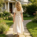 Teen girls' french floral dress - high-low hem, country chic print, v-neck, fashionable european & american style, vintage dress