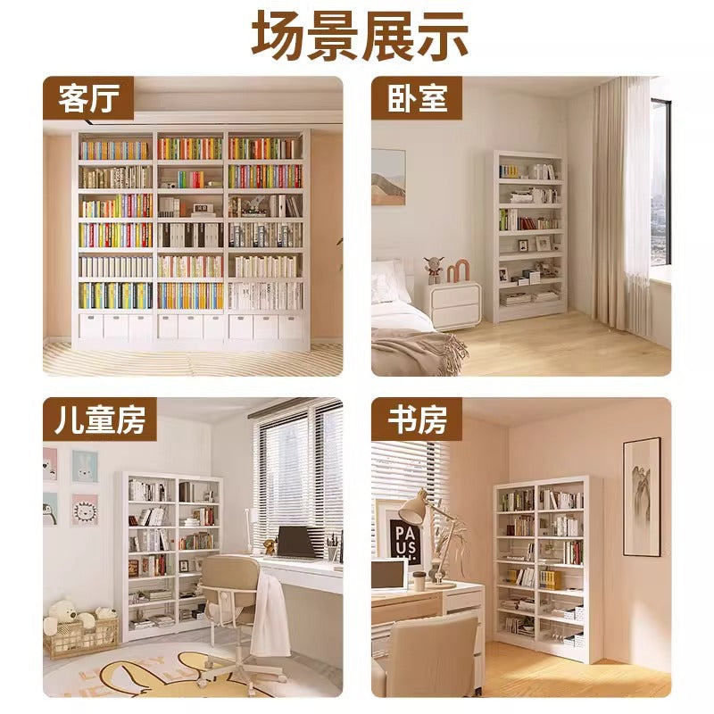 Steel library bookshelf floor-standing multi-tier storage rack organizer, integrated children's wall-mounted bookcase, living room picture book shelf