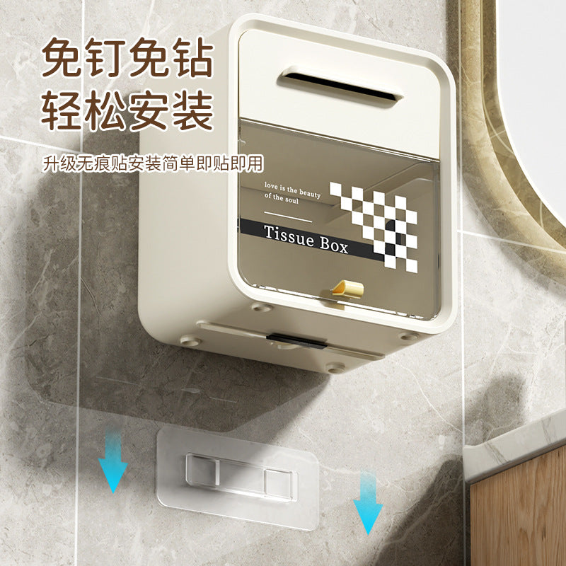 Bathroom tissue box wall-mounted waterproof punch-free toilet paper holder tissue dispenser tissue rack tissue storage