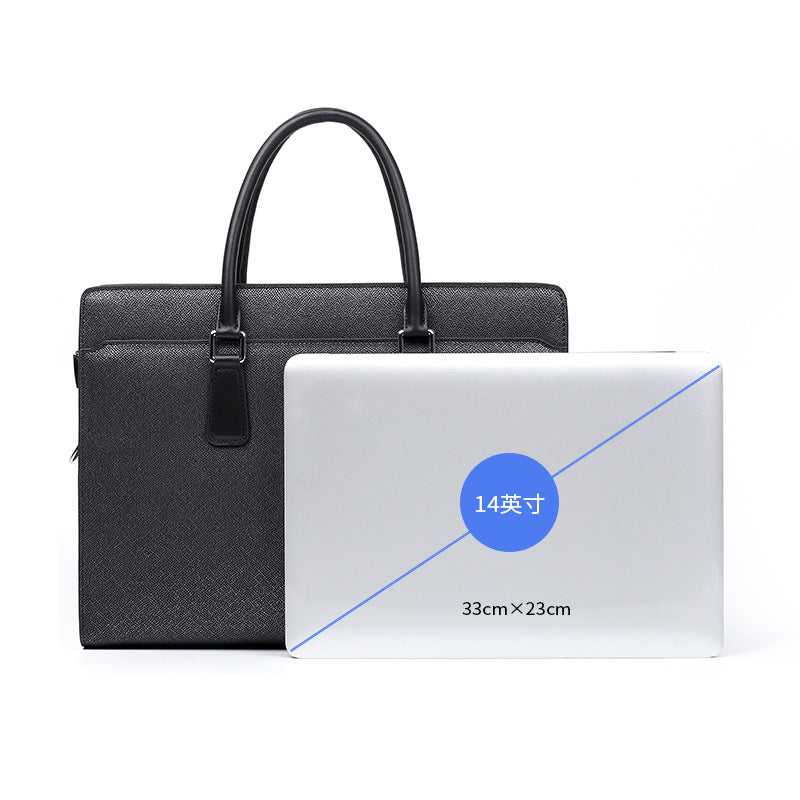New men's leather handbag business fashion anti-theft combination lock men's bag high-end sense 14-inch men's briefcase